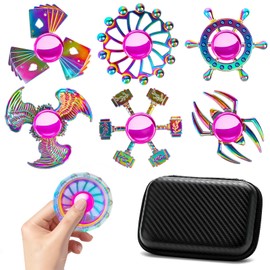 Taefuhnn 6 Pack Metal Fidget Spinner Bulk for Kids Adults, Cool Small Hand Fidget Spinners with Storage Bag, Rainbow Color Anxiety and Stress Relief Toys for Kids Party Favors Supplies Birthday Gifts