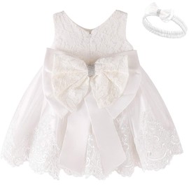 Vestido de bautizo para niñas, vestido formal para fiesta de bautizo, con gorros, Blanco, 18-24 Meses