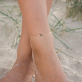 Luna Tide Prehnite Dainty Anklet in 14k Gold Fill