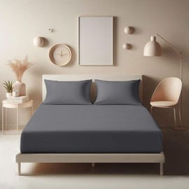 Aspire Homeware Double Fitted Sheet - 25 cm Deep Hotel Quality (Grey) Bed Sheets - Soft & Breathable Fitted Bed Sheets Double - Anti-Wrinkle Easy Care Fitted Sheets