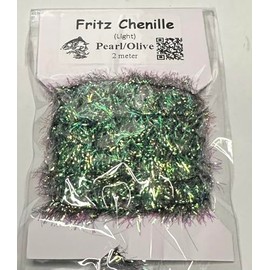 Flies4U - Pearl boosted 15mm chenille fritz - fly tying materials - Light Pearl Olive 2mtr