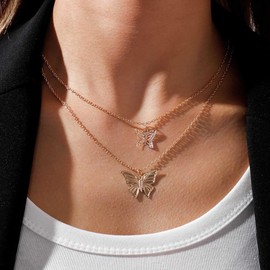 Yienate Boho Gold Butterfly Necklace Choker Vintage White Tiny Butterfly Pendant Necklace Funky Acrylic Butterfly Choker Statement Butterfly Necklace Charm Jewellery for Women, Metal Material