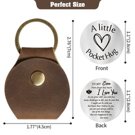 Jack&Chris Pocket Hug Token Long Distance Relationship Keepsake, Double Sided Message Engraved with Genuine Leather Keychain, JC65
