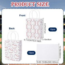 Beebeecraft 12Pcs 2 Styles Baseball Party Favor Bags Rectangle Paper Gift Bags with Handles 12Pcs Tissue Papers for Baseball Theme Day Sports Goody Bags Birthday Party Decorations (6x8x3 Inch)
