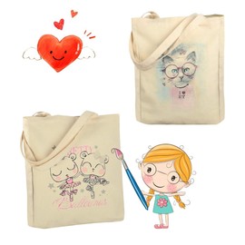 Faylapa 6 Pack Canvas Tote Bags for Women,Heavy Duty and Strong Shopping Grocery Bag Blank Cotton Canvas Promotional Blank Tote Bags for Decorating Crafts DIY (White,12.2"x14.3")