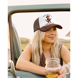 Flafens Women's Trucker Hat for – Cute Summer Casual Fun Funny Baseball Caps for Women and Girls Golf Ball Hats with Adjustable Snapback, for Outdoor Sports, Cowboy Cat