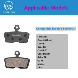 Brake pads for Bicycle, Bike Brake Pads for SRAM Avid Code R RS RSC/Guide RE / G2 RE / DB8 / Motive, Semi-metallic/Ceramic/Sintered, 2 Pairs (Semi-metallic)