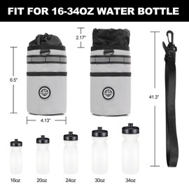 INBIKE Bike Cup Holder, 16oz - 34oz Installing Insulated Water Bottle Holder Handlebar for Bicycle with Extra Pocket Waterproof Reflective, with Removable Hook&Loop Fasteners and Shoulder Strap Khaki