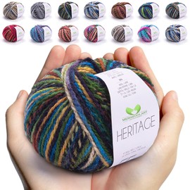 MeriWoolArt Merino Wool for Knitting and Crocheting - 125 m Multicoloured Thick Soft Merino Wool Yarn for Pullover Jackets - DIY Acrylic Knitting Yarn for Scarves, Neckerchiefs, Socks and Winter Gifts