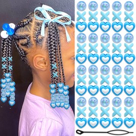 VENOFEN 60PCS Blue Hair Beads for Braids 3 Styles Loc Bead Cute Hair Jewelry Heart Shape AB Color Round Beads Hair Decoration Accessories