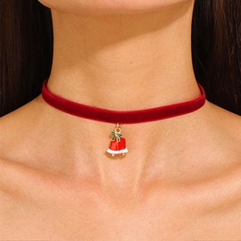 Christmas Choker Necklace for Women Girls Velvet Christmas Tree Snowflake Jingle Bell Necklace Gift Red Green Necklace for Holiday Accessories (Bell-Red)
