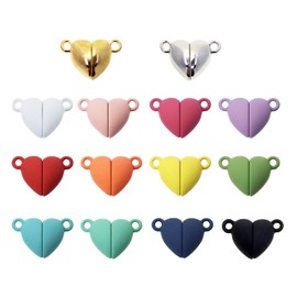 Tupalizy 14Pairs Magnetic Necklace Clasps Heart Beads Pendant Charms for Jewelry Making Couples Friendship Bracelets Necklaces Jump Rings Keychain Accessory DIY Crafts Valentine's Day Gifts,Multicolor