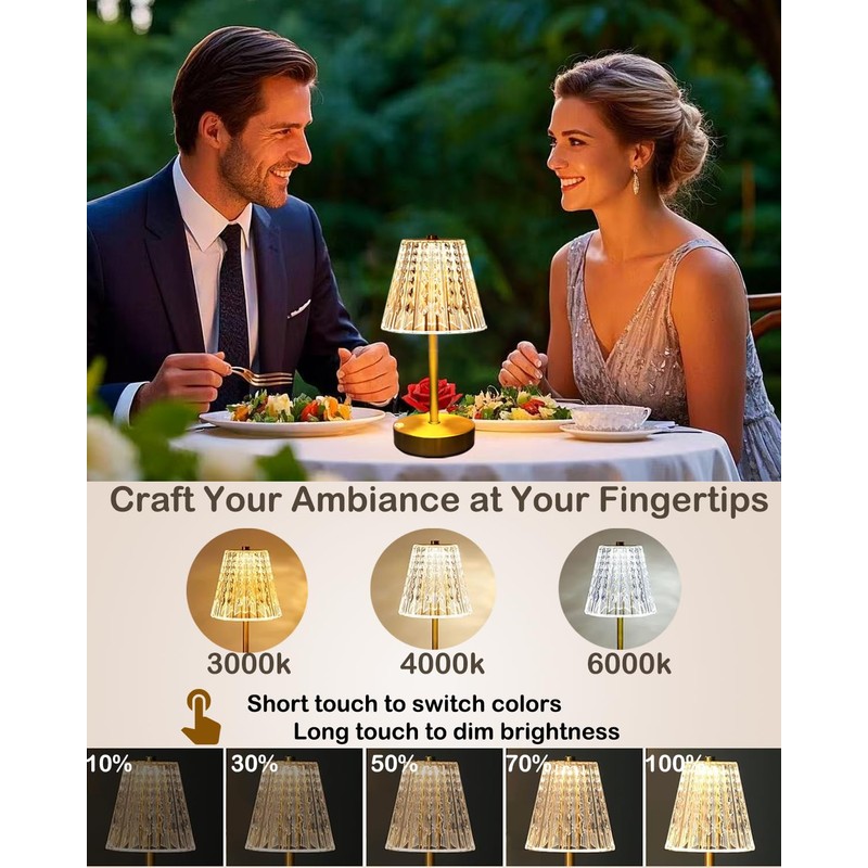 Gold Cordless Table Lamp Rechargeable,5000mAh Battery Operated Lamps,Mini Small Crystal