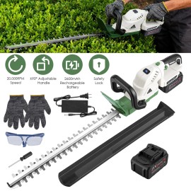 20V Cordless Electric Hedge Trimmer with Dual-Action Blades 0.6\" Cutting Diameter Handheld Bush & Grass Shrub Trimmercolor: Beige+Army Green Color