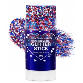 Honlley Patriotic Red White and Blue Face Hair Body Glitter Stick, Waterproof 4th of July Outfits Accessories for Women Kids, USA Flag Fourth Sparkle Makeup for 250 Anniversary Memorial Veterans Day
