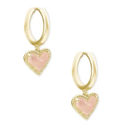 Kendra Scott Ari Heart Huggie Earrings in 14k Gold-Plated Brass, Rose Quartz, Fashion Jewelry for Women