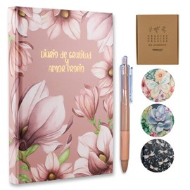 MONART WATERCOLOR ® - Diario de Gratitud, libreta de amor propio, cuaderno manifestacion, agradecimiento, diario personal (Magnolias)