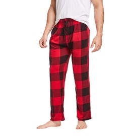 CYZ Men's Pajama Pants, Comfortable Mens pj Pants in Ultra Soft Fleece Fabric & Premium Micro Fleece Pajama Pants, Black Red Plaid, Mens Size: Large