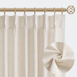 Aersas Natural Pinch Pleated Linen Curtains 84 Inch Length 2 Panels for Living Room Bedroom Cream Semi Sheer Window Curtain Boho Neutral Back Tab Pinch Pleat Drape with Hooks 84 Inches Long