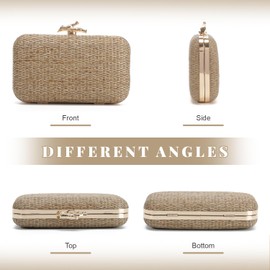 Freiesoldaten Women Straw Evening Bag Handwoven Clutch Purse Wedding Party Summer Beach Handbag Shoulder Bag, coffee