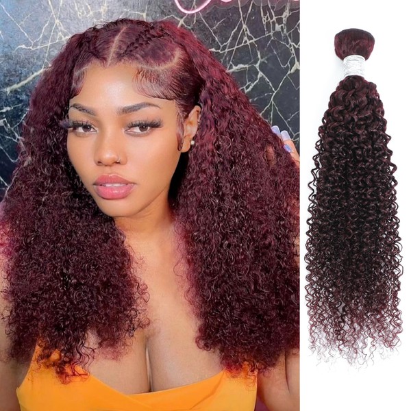 Anmetan 99J Dark Burgundy Kinky Curly Human Hair Bundles, 10A