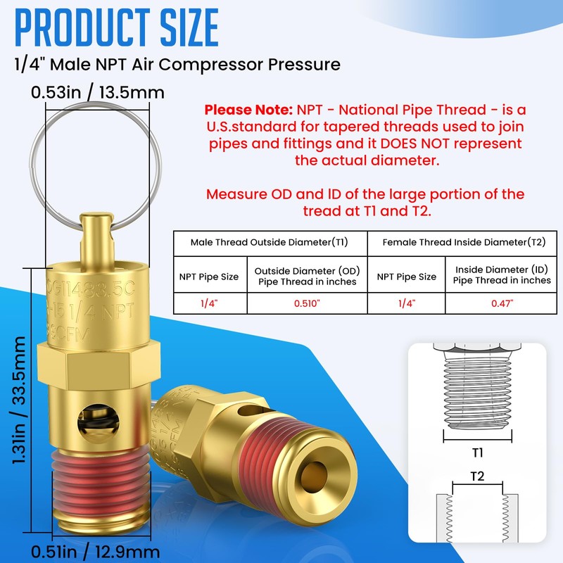 HONSNKS 2 Pcs 1/4" NPT(M) 200 PSI Air Compressor Pressure