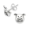 Sterling Silver Pig Face Stud Earrings - Size: 7mm. Gift