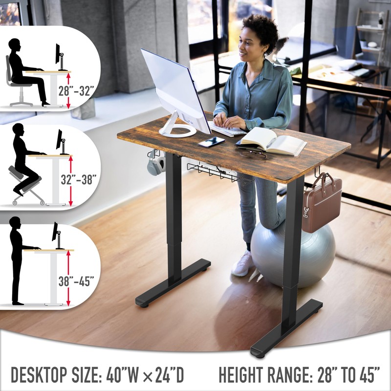 SHW 40-Inch Electric Height Adjustable Standing Desk with Drawer, Memory