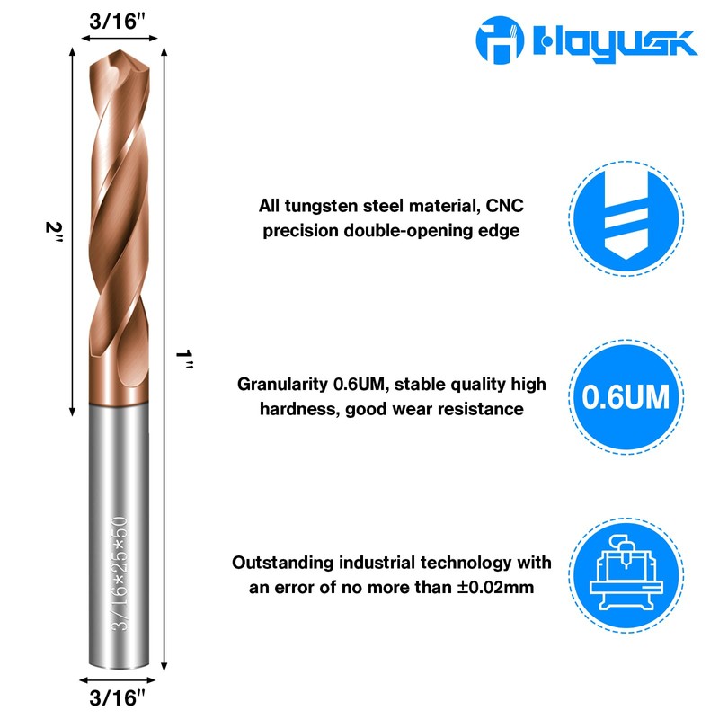 Solid Carbide 3/16" Drill Bits, Tungsten Carbide Drill Bit Set