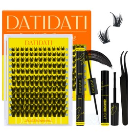 DatiDati Lash Clusters Kit Wispy Lash Clusters DIY Lash Extension Kit with 144Pcs Eyelash Clusters Lash Bond and Seal Remover Tweezers Volume Cluster Eyelash Extensions (M02, 8-18mix)