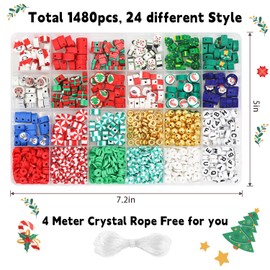 1480Pcs Christmas Clay Bead Kit Polymer Clay Beads Charms Christmas Friendship Bracelet Necklace Jewelry Making kit,Accessories for Christmas DIY Jewelry Making Supplies DIY Christmas Gifts.