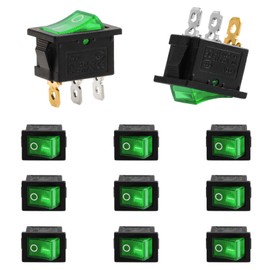10pcs On Off Switch 2 Position 3 Pin,Snap-in Boat Toggle Rocker Switch SPST Kcd1 Green with Light 125v 250v