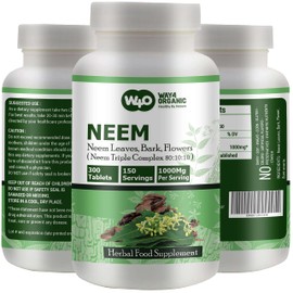 WAY 4 ORGANIC W4O Neem Triple Complex - High-Potency Azadirachta Indica Tablets, Neem Leaves, Bark, Flowers in Ratio (80:10:10) - 300 Tablets, 150 Serving, 1000 Mg (1 Pack)