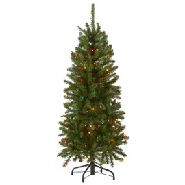 National Tree Company Artificial Pre-Lit Slim Christmas Tree, Green, Kingswood Fir, Multicolor Lights, Includes Stand, 4.5 Feet