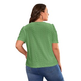 EyMuse Plus Size Womens Tops Eyelet Embroidery Summer Spring Fashion Puff Sleeve Tees 2024 Casual Short Sleeve Blouse T Shirts,Emerald green,4XL