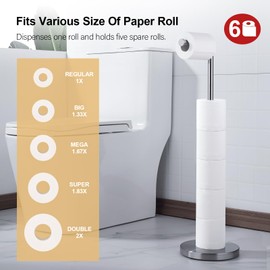 BAGNOLUX FreeStanding Bathroom Toilet Paper Holder Stand with Reserve, SUS304 Stainless Steel Rustproof Pedestal Tissue Roll Holder Heavy Duty, Brushed Nickel