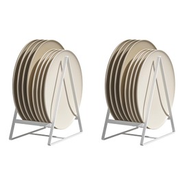 Hikinlichi 2 Pack Triangle Plate Holders Organizers Large Upright Cabinet Dish Drying Racks Metal Plate Dish Organizers Racks Stands for Countertop and Cupboard White