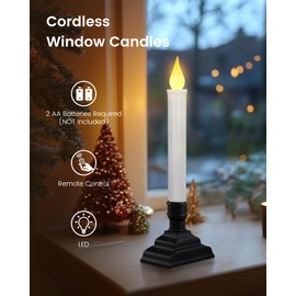 SURAIRLEC Battery Operated Window Candles with Remote, Timer, Dimmable, Flicker or Steay on LED Candle Lights, Removable Candle Holders, Christmas Candles for Window, Matte Black, 4-Pack