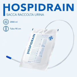 AIESI® Hospidrain Urine Bag 2000 ml 90 cm Tube without Drain Valve (Pack of 25)