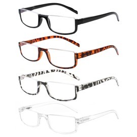 Henotin 4 Pair Reading Glasses for Women Men Readers Half Moon Frame Blue Light Blocking Spring Hinge Eyeglasses (A-mix, 0.75, diopters)