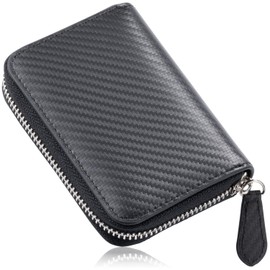 Mura Coin Case, Coin Purse, Men's, Genuine Leather, Zipper, Cordovan Style, Card Holder, carbon leather/black