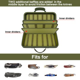 casmilee Knife Display Case for 64+ Pocket Knives, Folding Knives Cases for Collections, Butterfly Knife Storage Bag Holder Roll Organizer for Survival, Tactical, Outdoor, Kitchen, EDC Mini (Green)