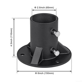 Chain Link Fence Post Floor Flange Heavy Duty Chain Link Fence Post Base Metal Fence Post Flange, Mailbox Brackets For Round Metal Post Inner Diameter 65Mm/78mm For Fence, Lamp And Mailbox Posts(65MM)