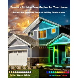 MIMIRGB Permanent Outdoor Lights Pro,50ft with 30 LED RGB IC Smart Eave Light for Outdoor Decorations,IP67 Waterproof with Remote/App Control,DIY LED Scenes Modes for House Roof Decor, Black