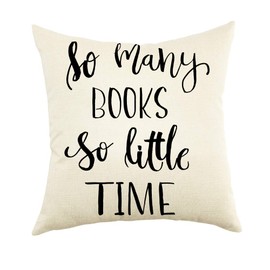 Ogiselestyle So Many Books So Little Time Quote Throw Pillow Cover Reading Decorative Pillowcase Book Lover Cotton Linen Cushion Cover for Sofa Couch 18"x18"