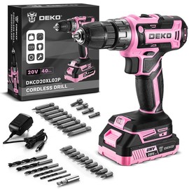DEKO 20V Cordless Power Drill Set – Compact & Electric Drill Kit with 1500mAh Battery, Charger Bits Ideal for Home DIY & Professional Use  Portable Variable Speed Springtok:_pink
