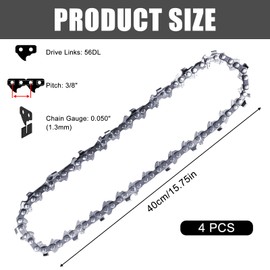 Pack of 4 Saw Chains 40 cm 3/8 Inch 1.3 mm 56 TG Chainsaw Chain Compatible with Stihl, Dolmar, Husqvarna, Einhell, Bosch, Makita etc., Suitable Blade Cutting Length of 40 cm, Chainsaw Chains