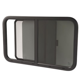 HECASA RV Window 35" W X 22" H Teardrop Horizontal Slide RV Window W/Trim Ring & Net Screen Fit for 1-1/2" Wall Cargo Travel Trailer, Camper, Cargo Van