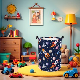 TIBAOLOVER Kids Laundry Basket Baby Hamper Toy Storage Bin for Boys Room Decor Baby Nursery Hamper Gift Baskets for Bedroom Bathroom(Spaceship)