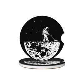 KWSAAHU Car Cup Holder Coasters, 2 Pcs Ceramic Coasters with Cork Back and Finger Slot, Anti-Slip Shock Absorbing Women and Men Universal Car Accessories - Moon Vacuum Cleaner